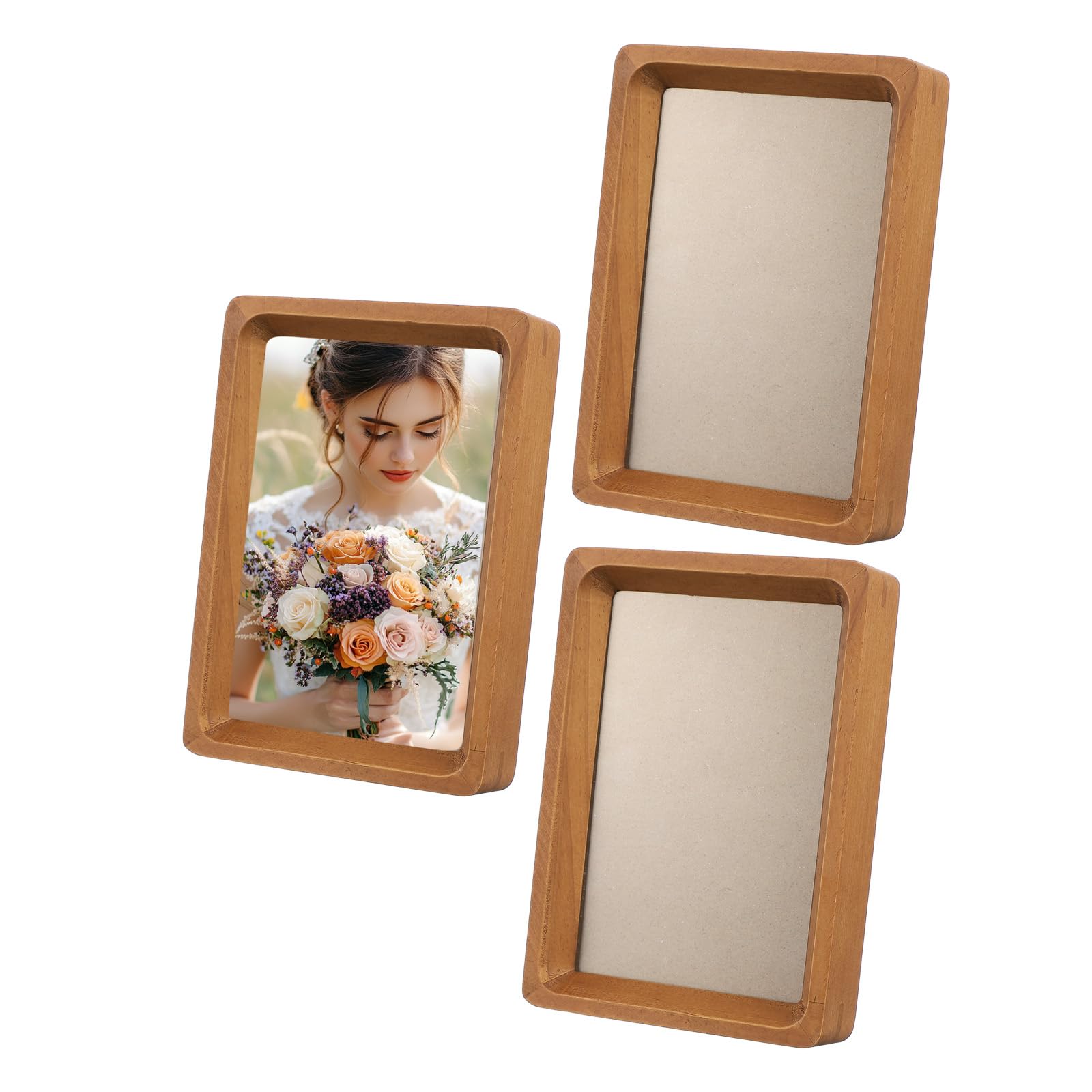 Cadres photo en bois de 7,6 x 10,2 cm teck avec passe-partout lot de 3