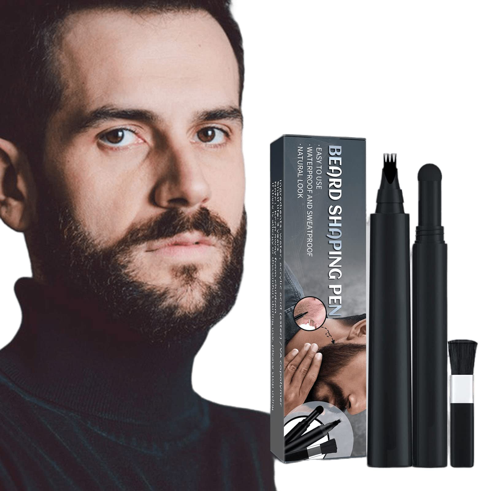 Matita per Barba Filler per Uomo Penna per Barba Impermeabile e Spazzola per Barba Copertura a Lunga Durata Finitura Naturale, Forma di Riparazione dei Baffi Maschili ()