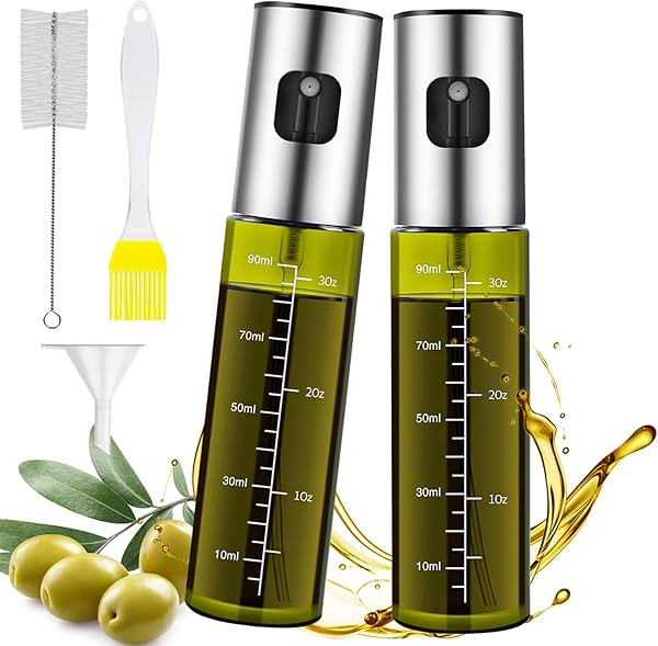 MRUN BONE Ölsprüher für Speiseöl, 2 Stück UV-Schutz Sprühflasche Öl, Glas Öl Zerstäuber Küche Ölsprühflasche Heißluftfritteuse,Oil Sprayer mit Skala & Trichter, Ölspray für ÖI & Essig 100% BPA frei