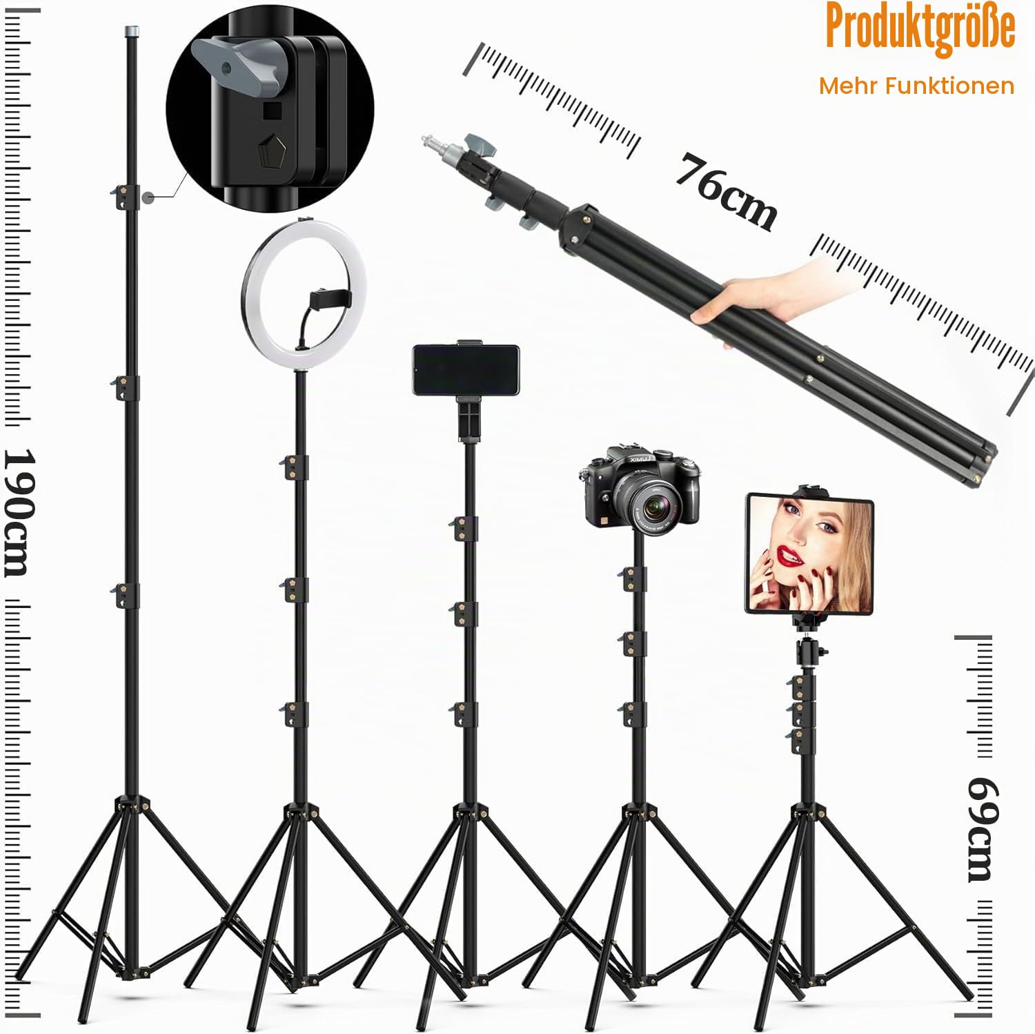 22-Zoll LED Ringlicht mit Stativ Dimmbar für iPhone/iPad mit Fernbedienung | 2600K-6500K Farbtemperatur, LCD-Display, Schwarz, Make-up, Selfie, Foto, YouTube, TikTok, Vlogging, Live-Stream, Tätowierer