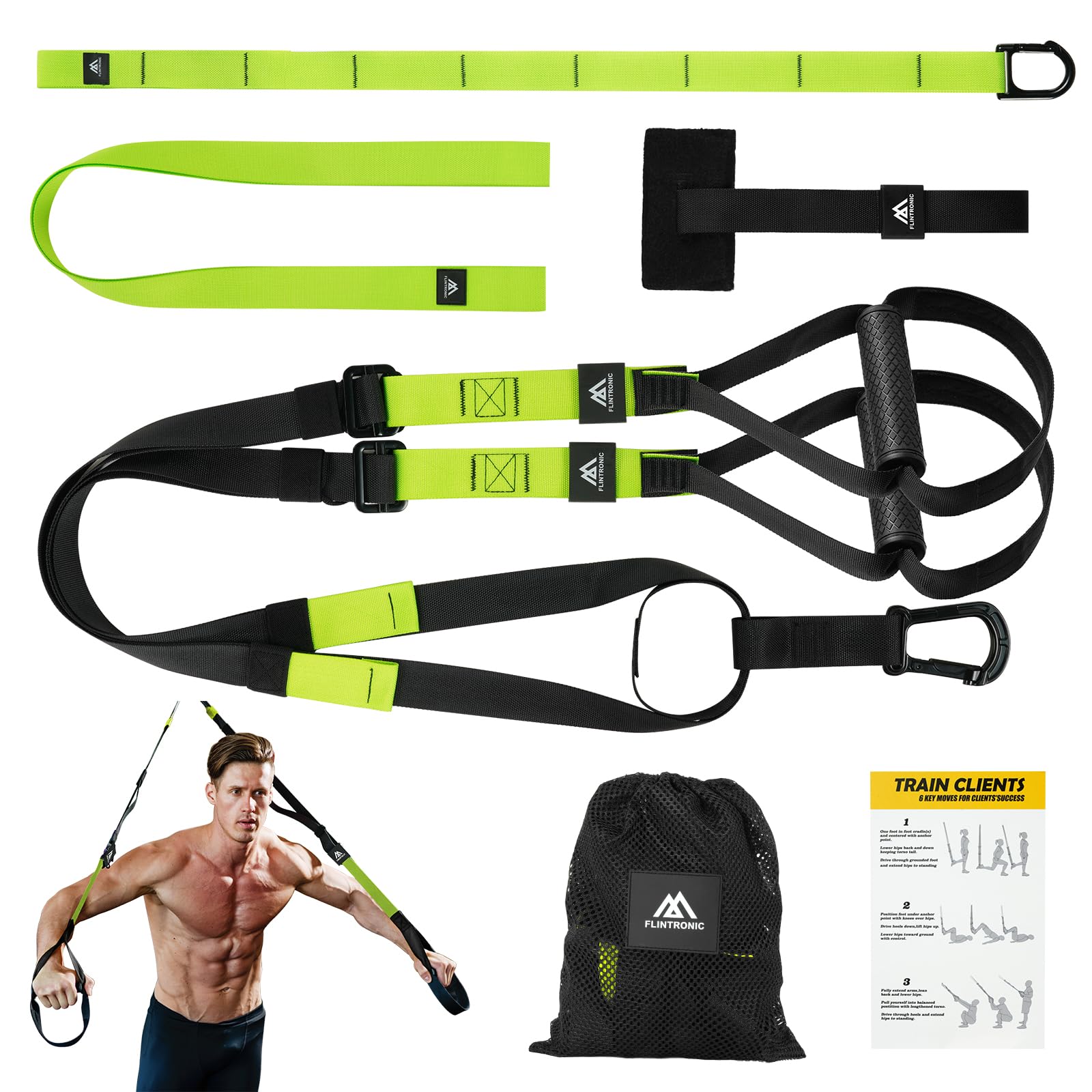 flintronic Kit d'entraînement à Suspension, Sangles de Suspension Multifonction Kit, d'entraînement Tout-en-Un avec Sangles Réglables pour Brûler des Graisses, Construire du Muscle