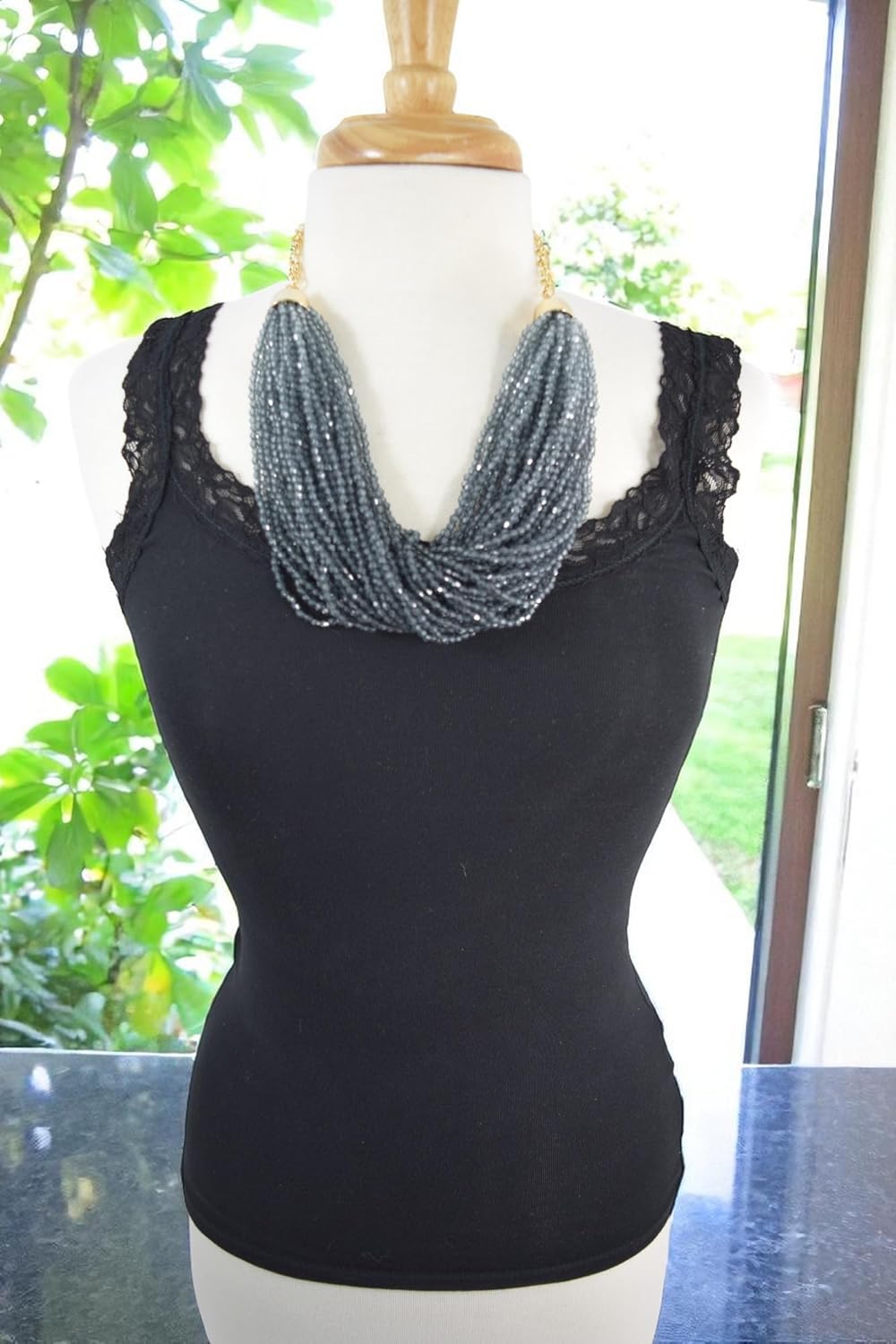 Chunky Glass Bead Statement Necklace Set, 24 Inches with 3-Inch Extender, Multi-Color with Matching Earrings