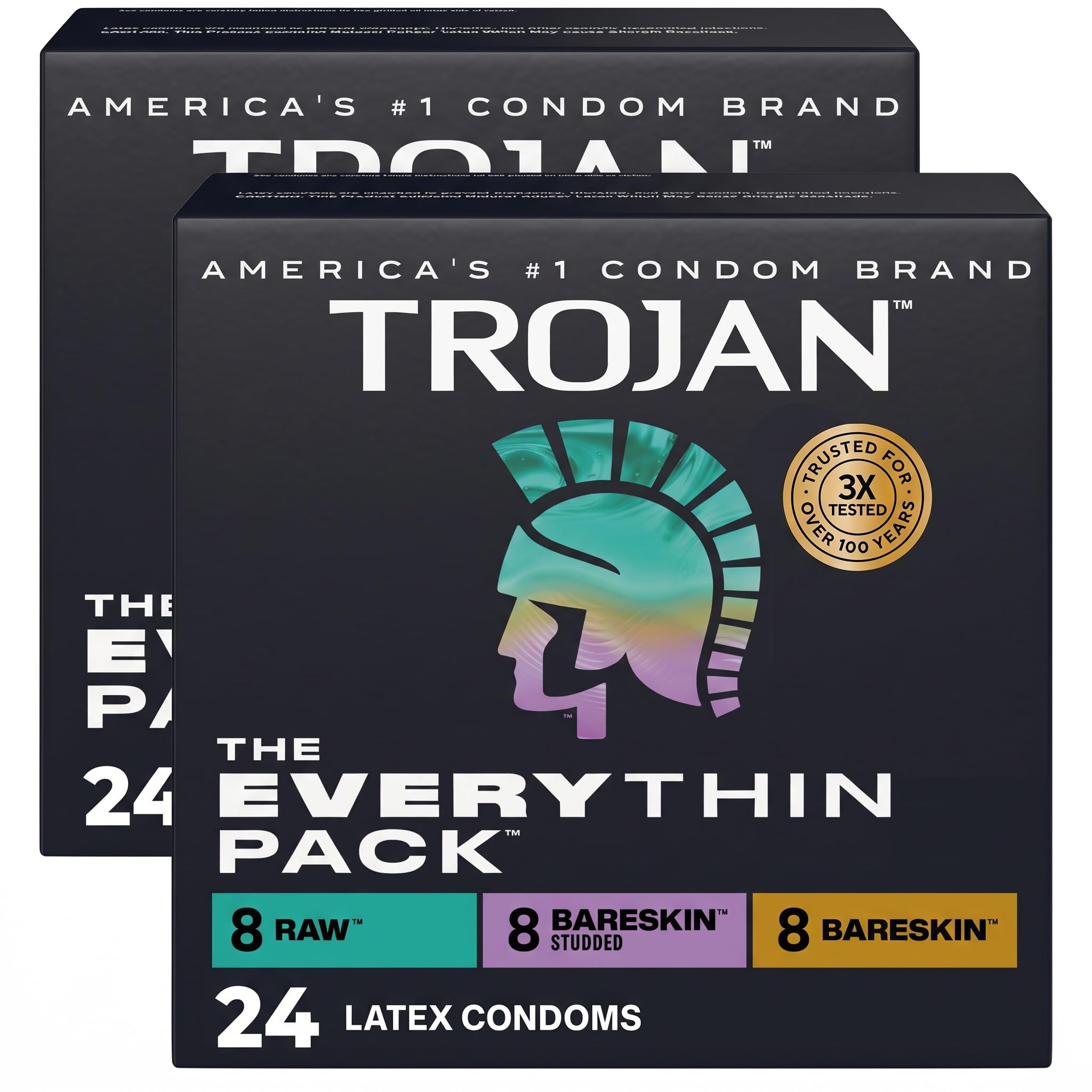 Trojan BareSkin Condoms, Everythin Variety Pack, Lubricated Latex BareSkin Thin Condom, 24 Count (Pack of 2)