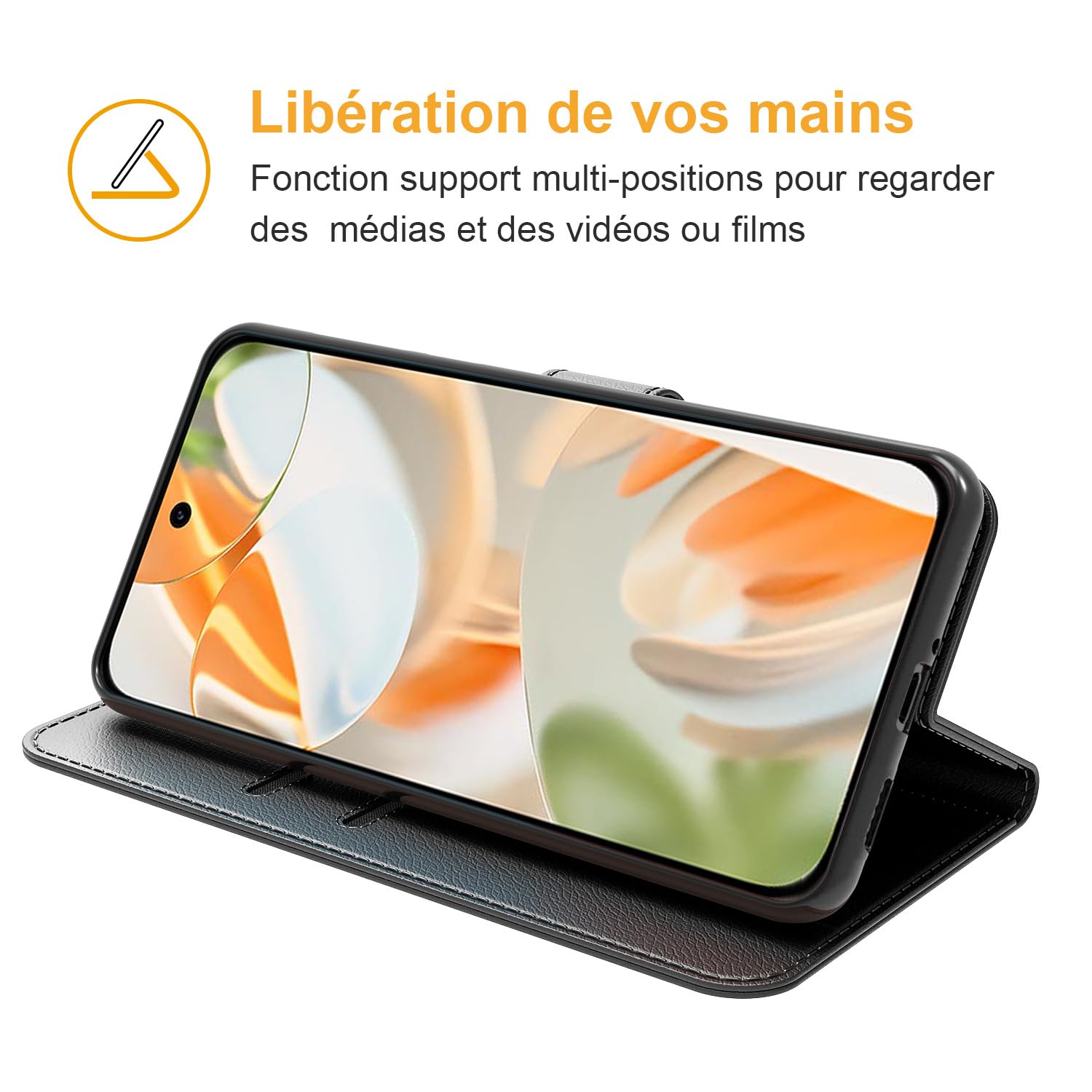 Ganbary Coque Google Pixel 9a Cuir PU Premium - Étui à Rabat Portefeuille Avec Béquille - Noir