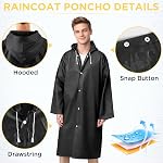 2 Ponchos de pluie portatifs noirs, Roctee Veste de pluie réutilisable pour adultes avec capot, imperméables en plein air, manteau de pluie