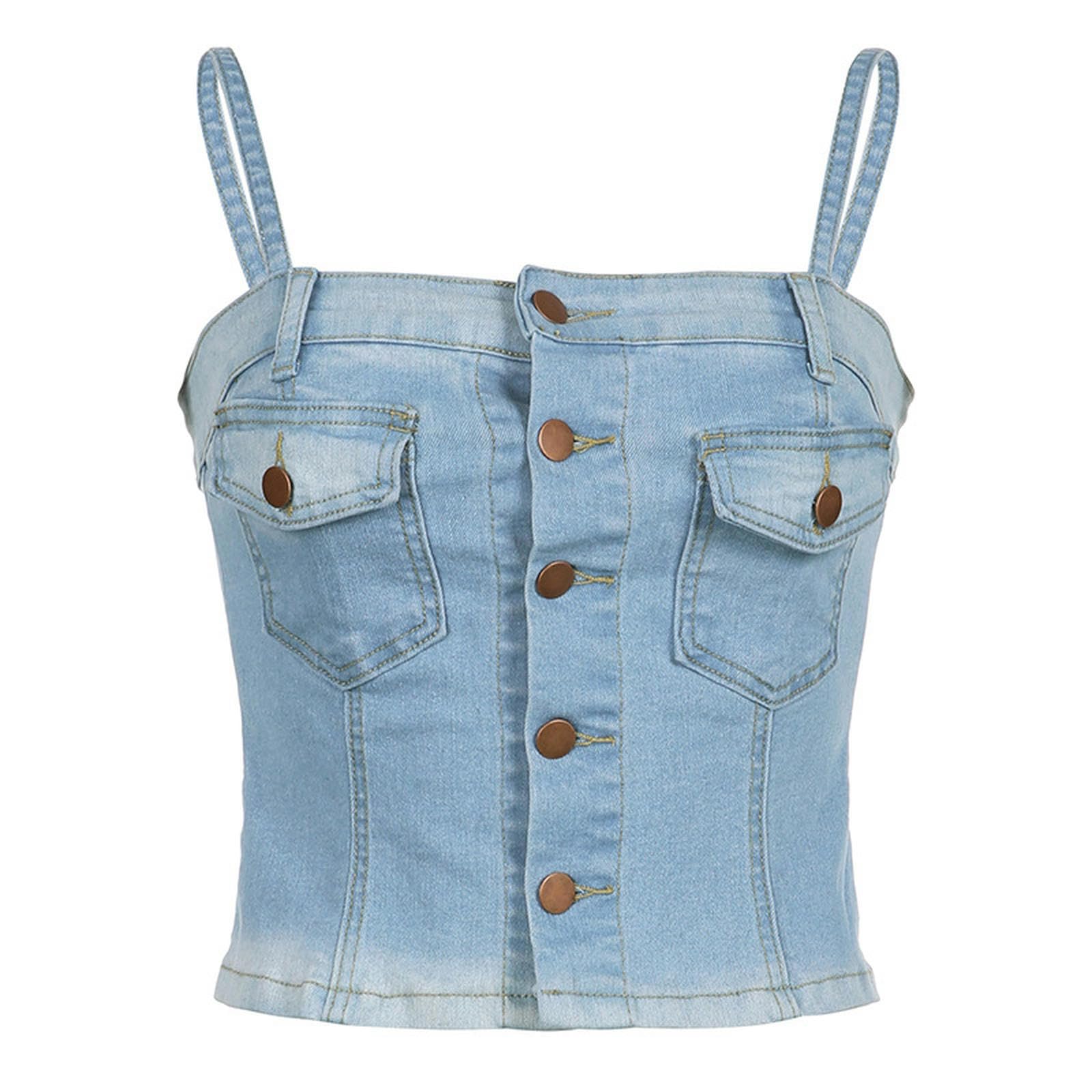 Haut d'été pour femme en jean bleu M idéal pour vos terrasses et sorties urbaines