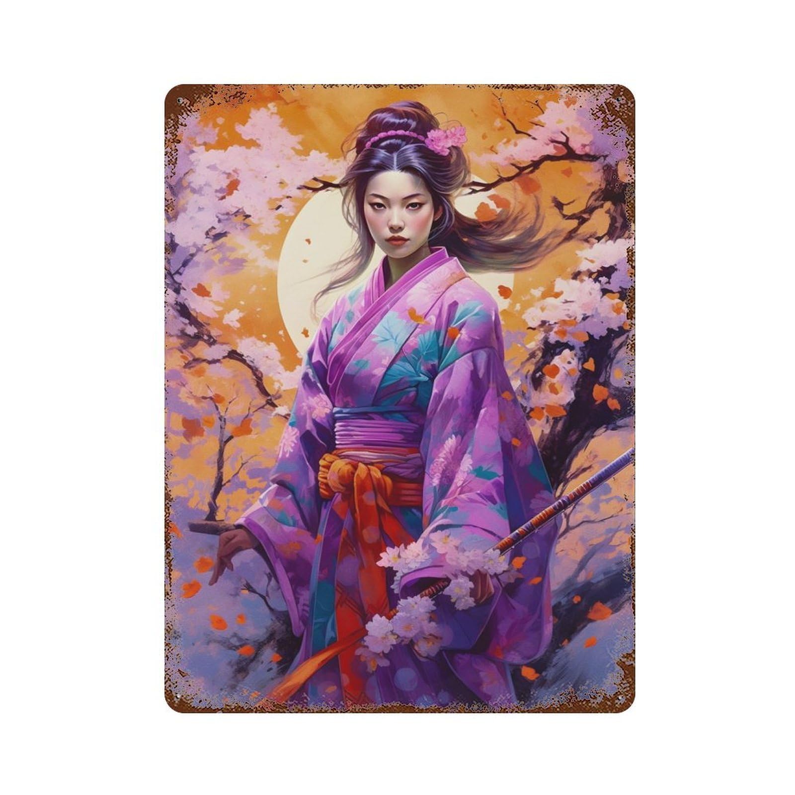 Girls Cherry Blossom Rusty Metal Tin Sign 15.7"x11.8", for Shed, Workshop And Garage Wall Decor, Shabby Chic Decor
