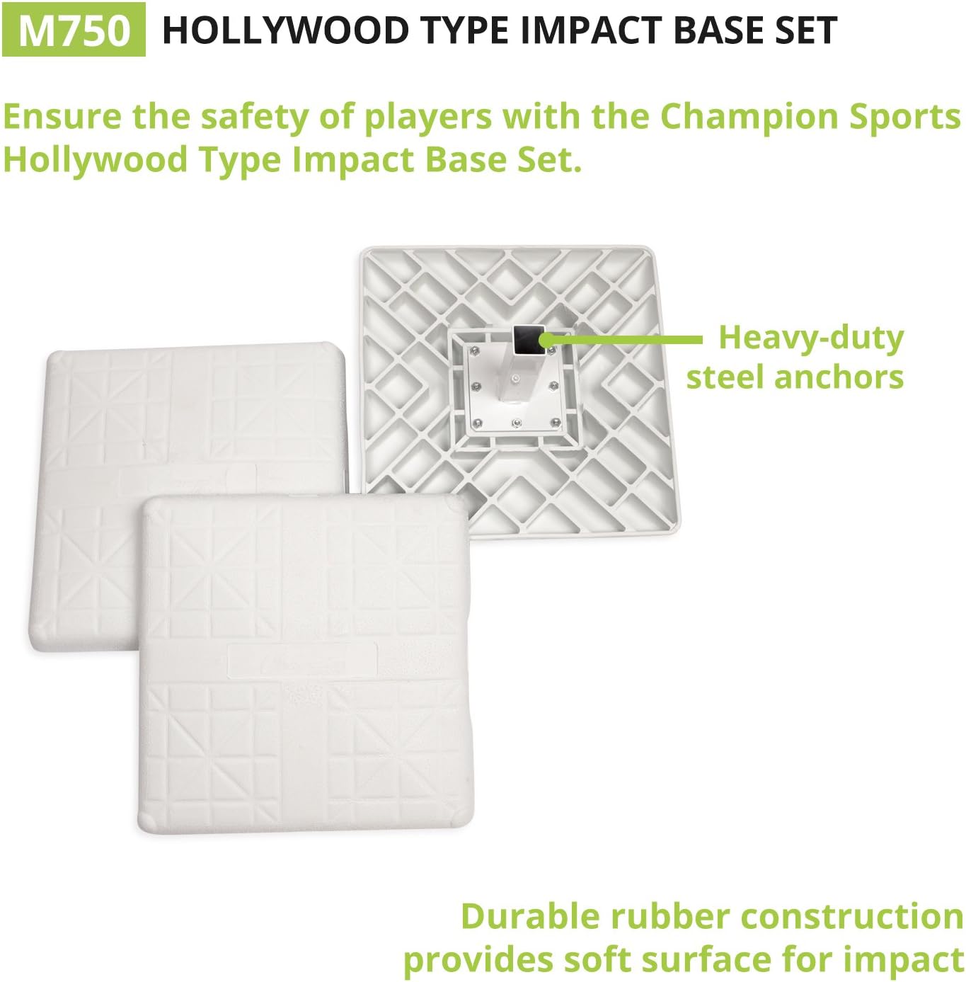 Champion Sports Pro Double First Base Set - Durable Heay Duty Beveled Double First Base - Solid One Piece Construction - Set of 3 - Ground Anchors Not Included