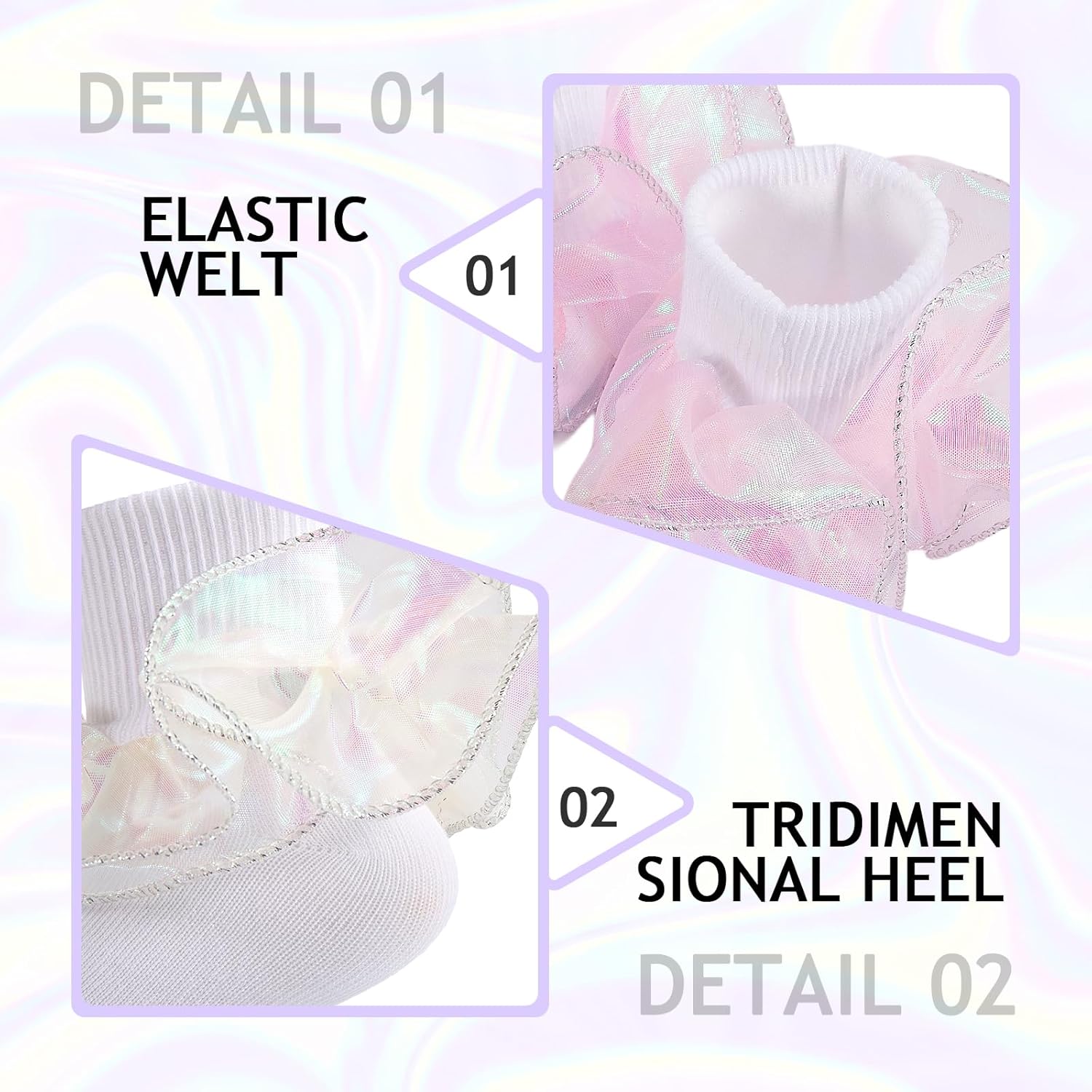 Girls Ruffle Socks Toddler Glitter Double Lace Sock Frilly Dress Socks Turn Cuff Pageant Sock for Baby Girl Kids - Image 4