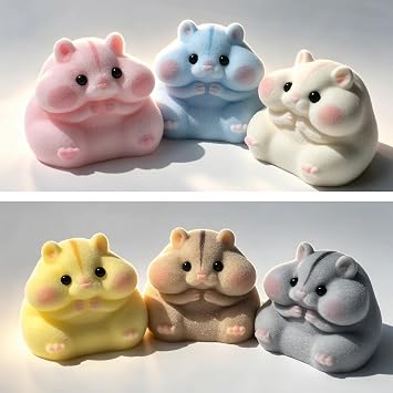 6-Pack Handmade Taba Squishy Hamster Toy, Cute Squishy Hamster Fidget Toy, Realistic Hamster Toy, Soft Silicone Mochi Furry Toy, Stress Relief Gift for Adults & Kids, Sensory Anxiety Plushie(6 colors)