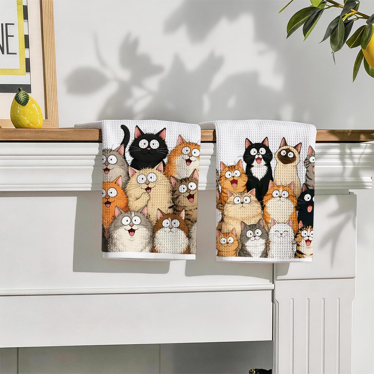 2Pcs Cute Cat Kitchen Towels, Cat Gifts for Women Tea Dish Towel 24x14Inch image 3