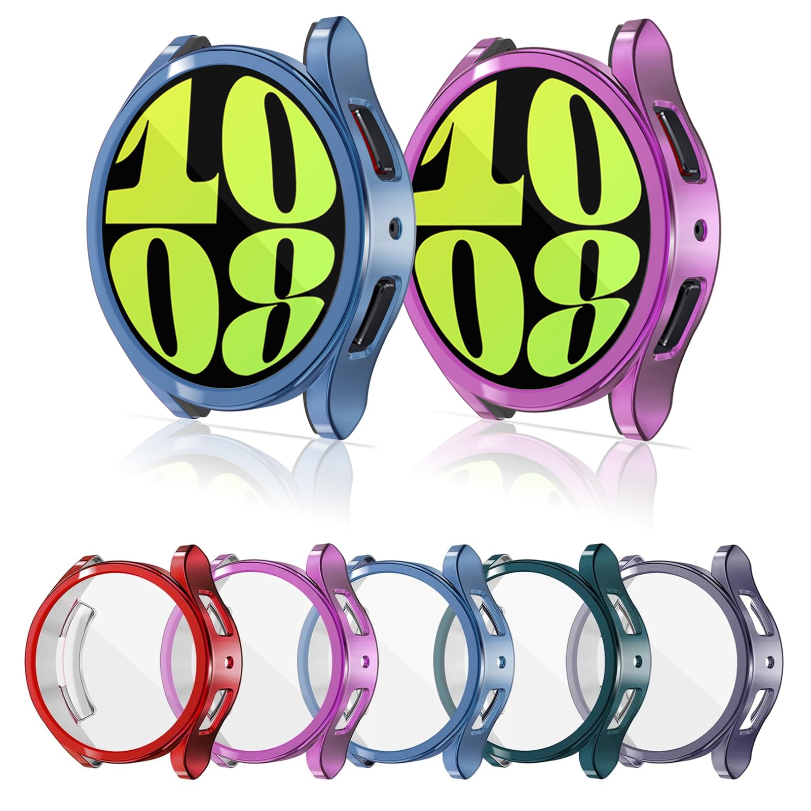 RICHONE Compatible with Samsung Galaxy Watch 5/Galaxy Watch 4 40mm 44mm Screen Protector Case, Full Protection Cover Soft TPU Bumper Frame Accessories (5 Colors B, Galaxy Watch 6-44mm)