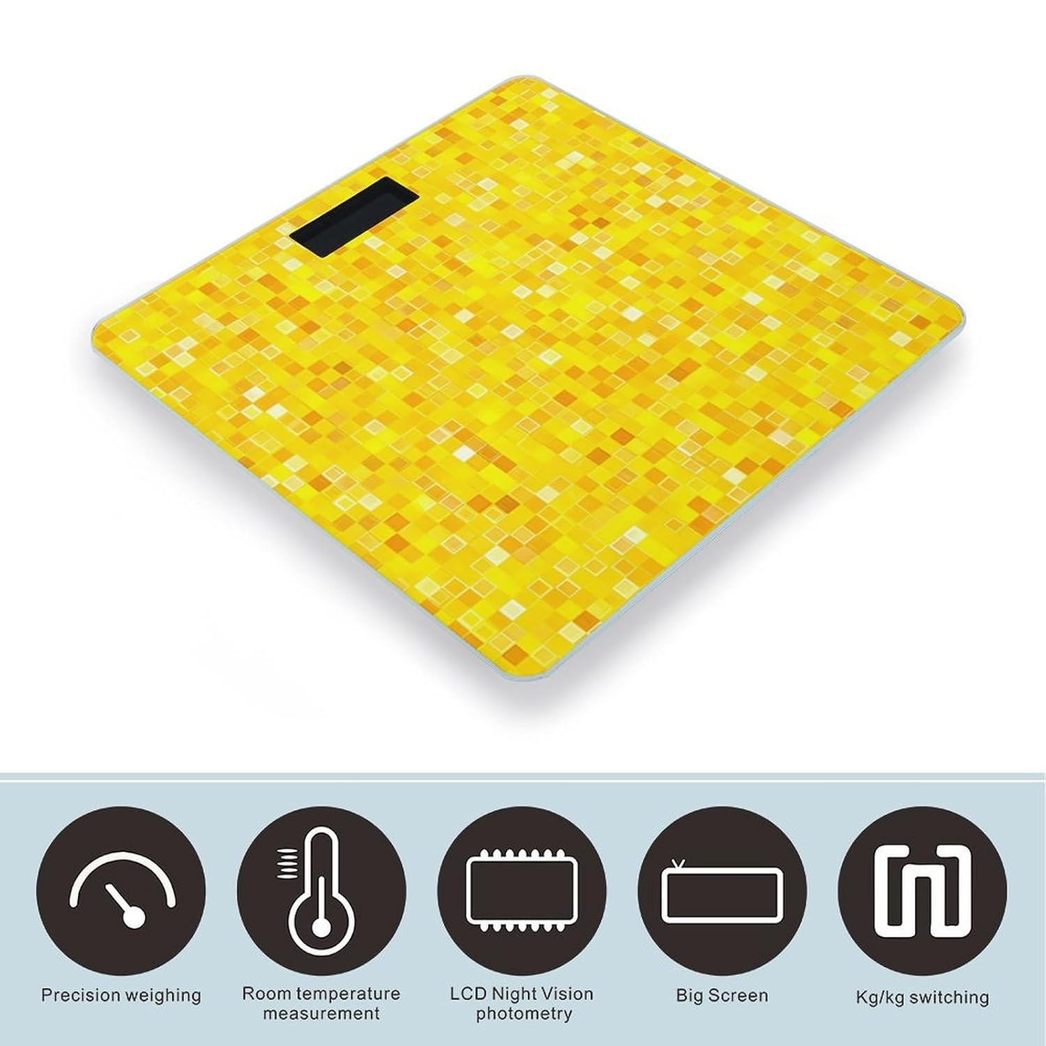 Yellow Tiled Mosaic Digital Body Weight Scale LCD Backlight Display for Bathroom Gym