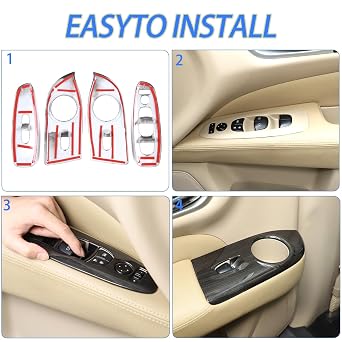 Window Lift Switch Cover Compatible with Nissan Pathfinder 2013-2018, Car Door Window Glass Lift Button Panel Trim Cover Decoration Accessories (Black Wood Grain)