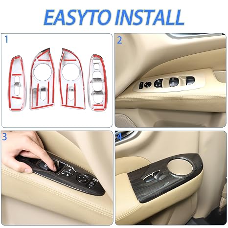 Window Lift Switch Cover Compatible with Nissan Pathfinder 2013-2018, Car Door Window Glass Lift Button Panel Trim Cover Decoration Accessories (Black Wood Grain)