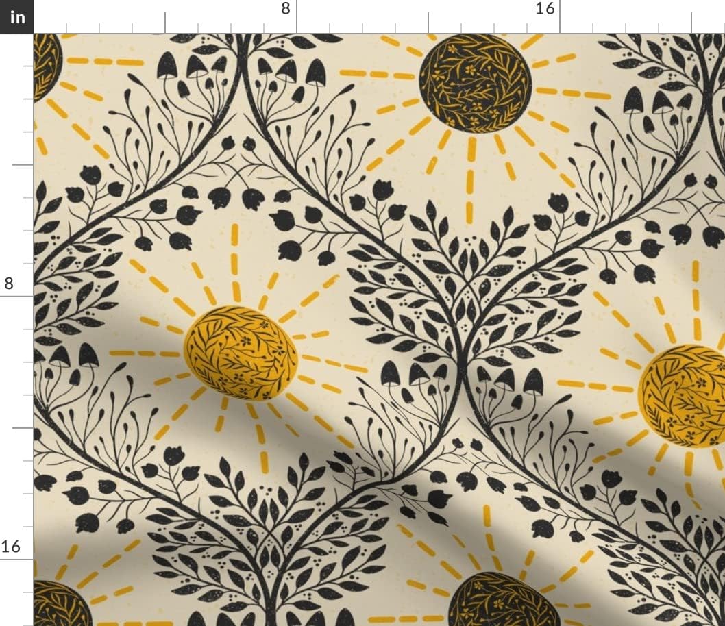 Spoonflower Fabric - Retro Boho Sun Retro Sun Mushroom Organic Mushrooms Sunshine Botanical Printed on Petal Signature Cotton Fabric by The Yard - Sewing Quilting Apparel Crafts Decor