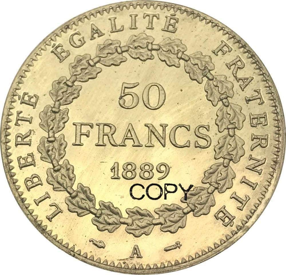 Amazon.com: Wjtence 法國共和國金幣50 法郎1889 黃銅金屬複製硬幣紀念幣適用於家庭房辦公室裝飾: 藝術古董收藏