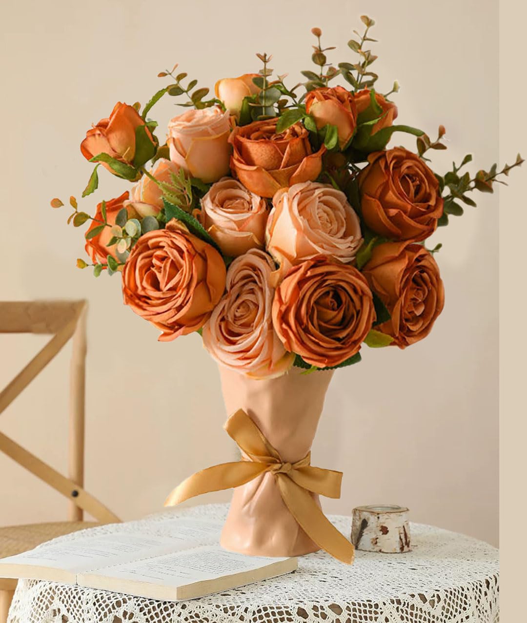 NAWEIDA Artificial Flowers in Vase,Fake Rose Flowers Faux Flower Arrangement for Home Office Decoration Dining Table Centerpiece - Image 2