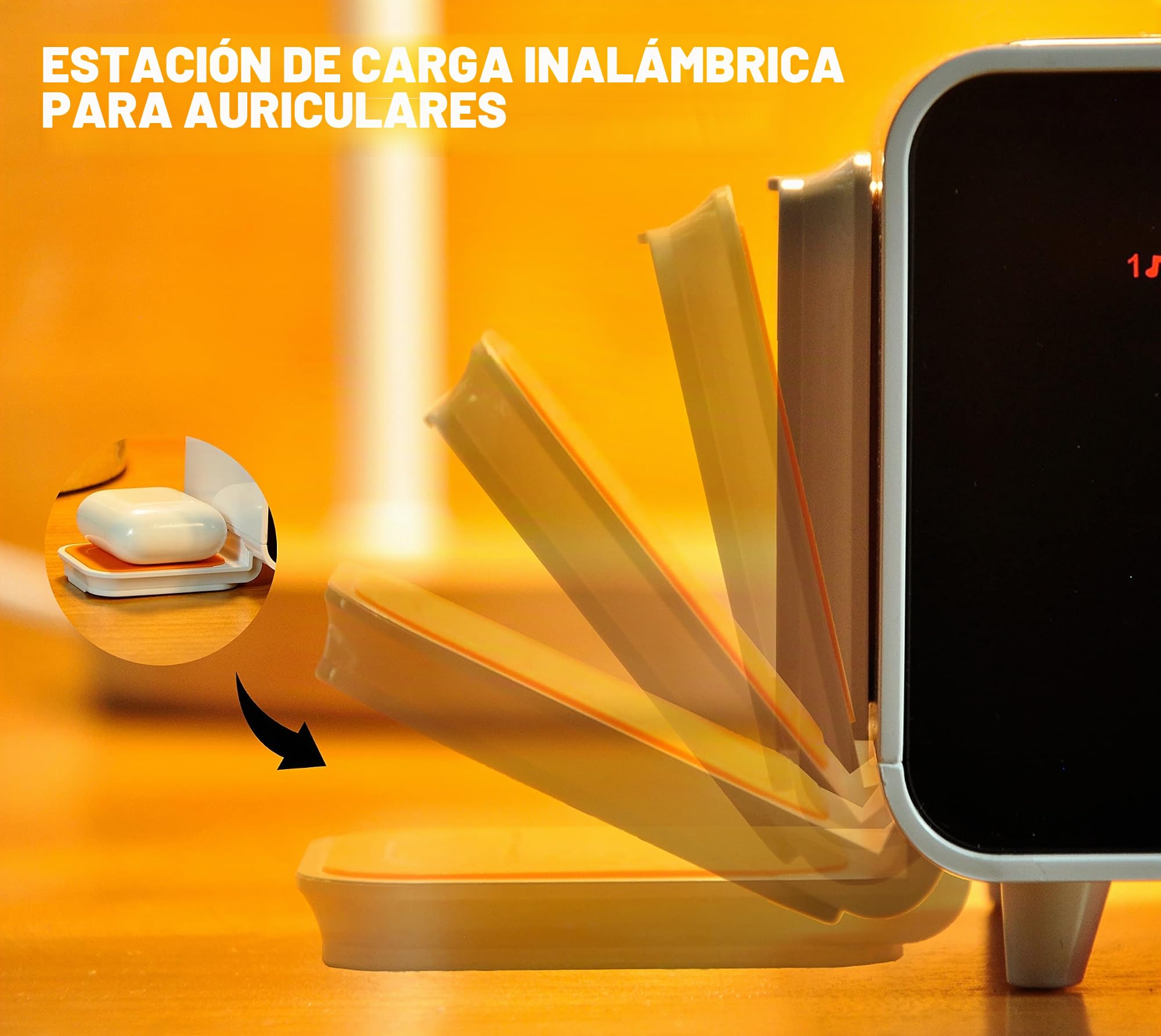 iTOMA Radio Despertador de Doble Carga Inalámbrica con Altavoz Bluetooth, FM Radio, Dos Puertos USB, Doble Alarma, Snooze, Control del Dimmer CKS209