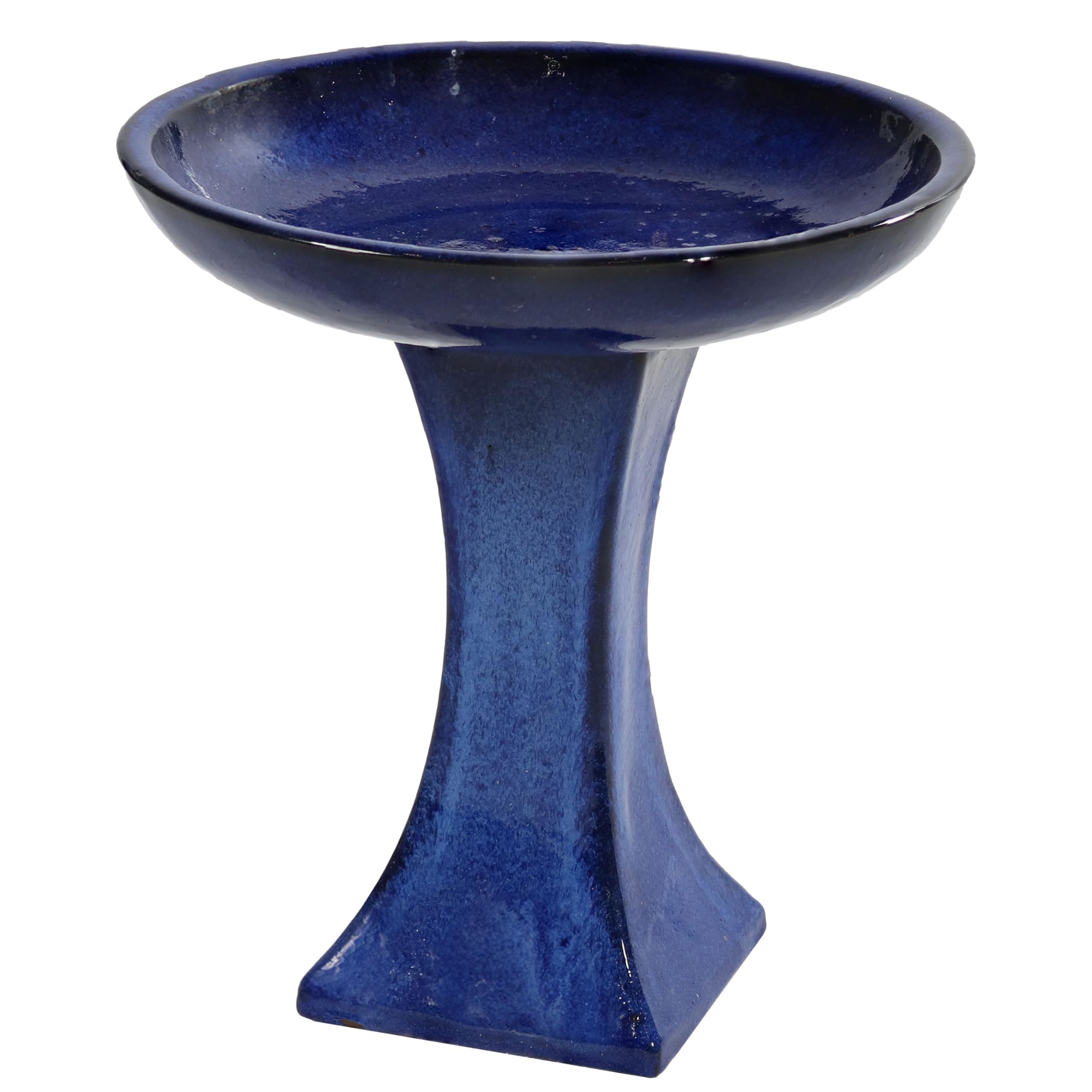 Sunnydaze Ceramic Bird Bath for Outside - 16" H - UV- and Frost-Resistant - Pedestal Bird Bath - Blue Glazed Bowl - Blue Glaze Finish