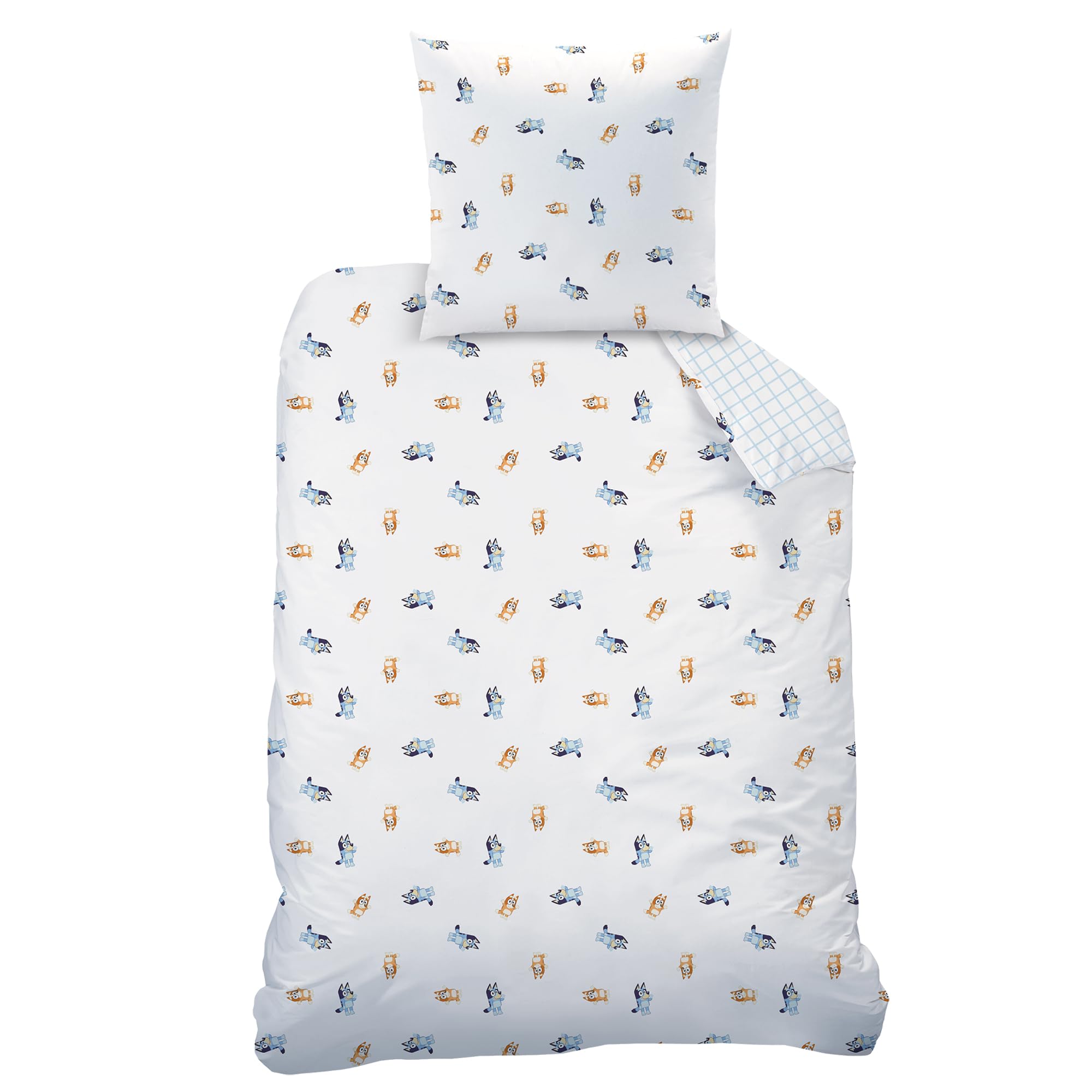 Bluey Hourra Parure de lit imprimée 100% coton - Licence officielle | Housse de Couette 140x200 cm + 1 taie 63x63 cm | Fermeture avec rabat | Chambre enfant, lit 1 place | Certification Oeko-Tex