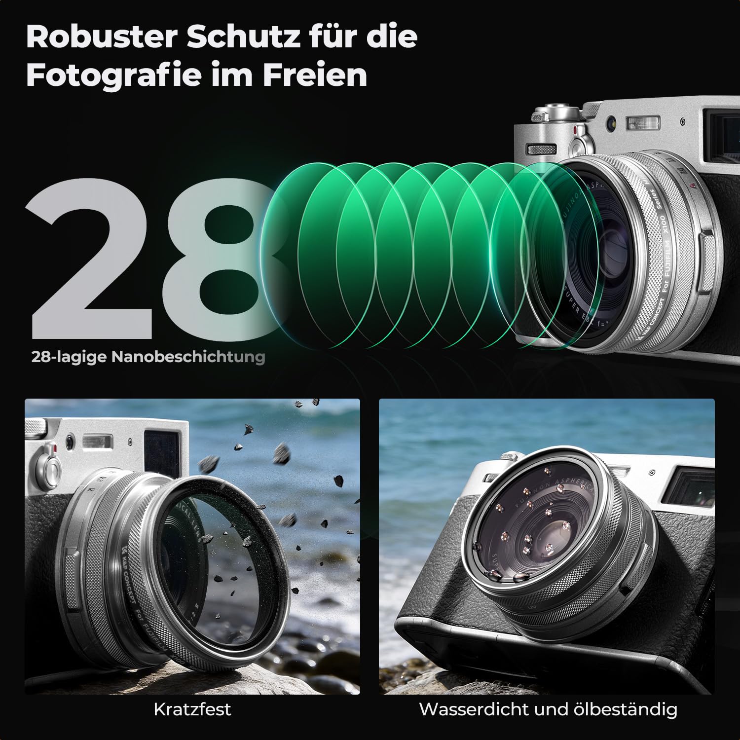 K&F CONCEPT UV Filter Kompatibel mit Fujifilm Kamera X100-Serie,Schutzfilter Kompatibel mit Fujifilm Kamera X100/X100F/X100S/X100T/X100V/X100VI-Silber