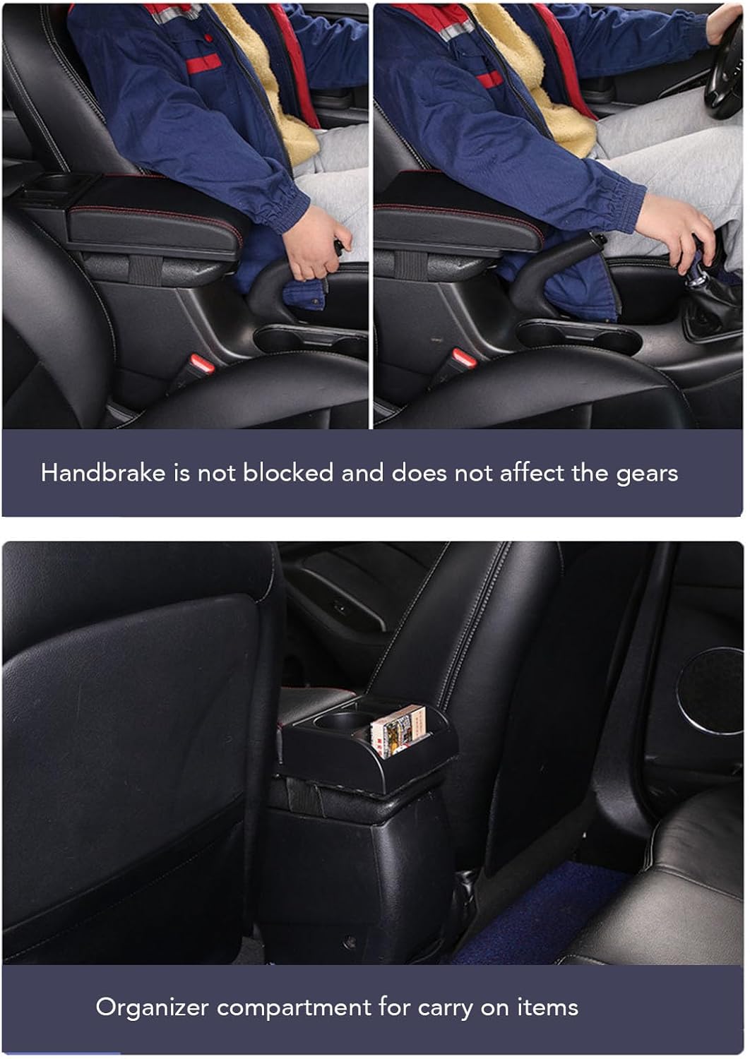 Fydun Center Console Armrest Box Cover Adjustable Length with USB Charging Port Cup Holder Universal for Most Vehicles (Black Line)