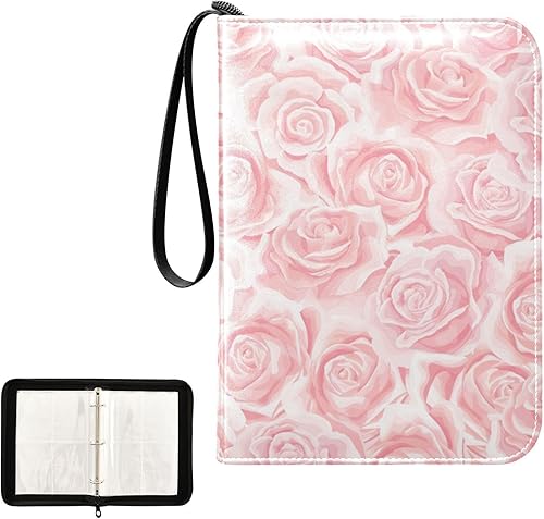 Miniatura 2 de Fundas para tarjetas de tres anillos con diseño de flores rosas rosadas, álbum de tarjetas coleccionables con 400 ranuras, ideal para varias