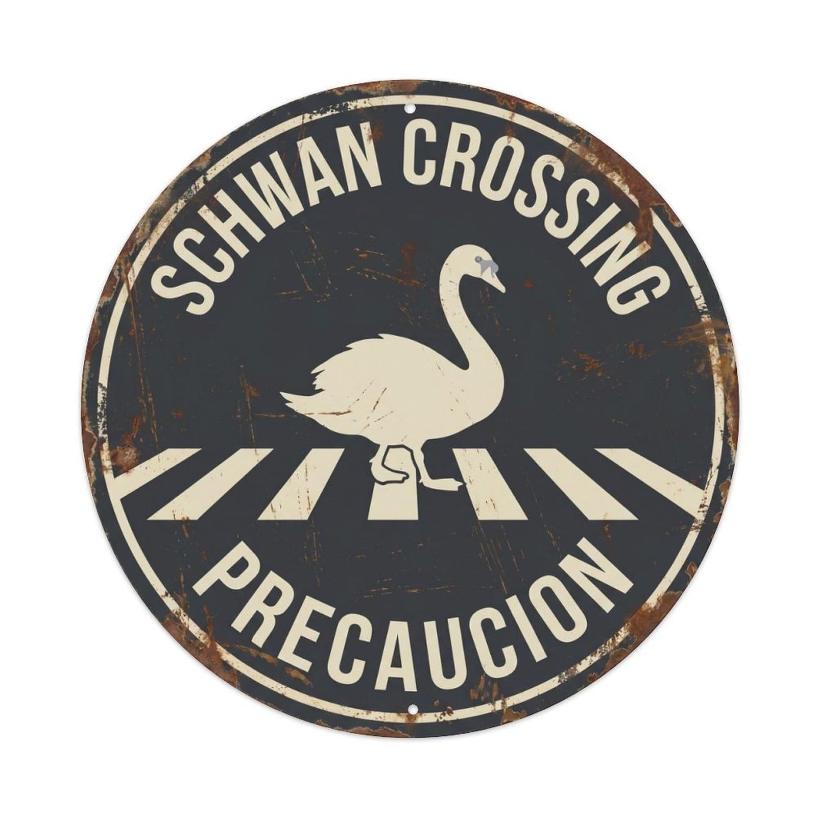Cwbufd Vintage Style Schwan Crossing Precaucion Shabby Vintage Metal Tin Sign Plaque Wall Decor For Cafe, Club Bar, Office, Garden Metal Poster 8X8inch