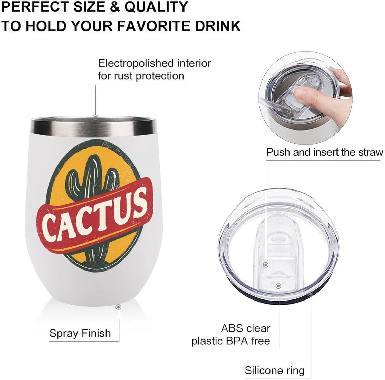 Vintage Cactus Logo Insulated Drinking Cup Stainless Steel Coffee Mug Wine Tumbler with Lid 12OZ