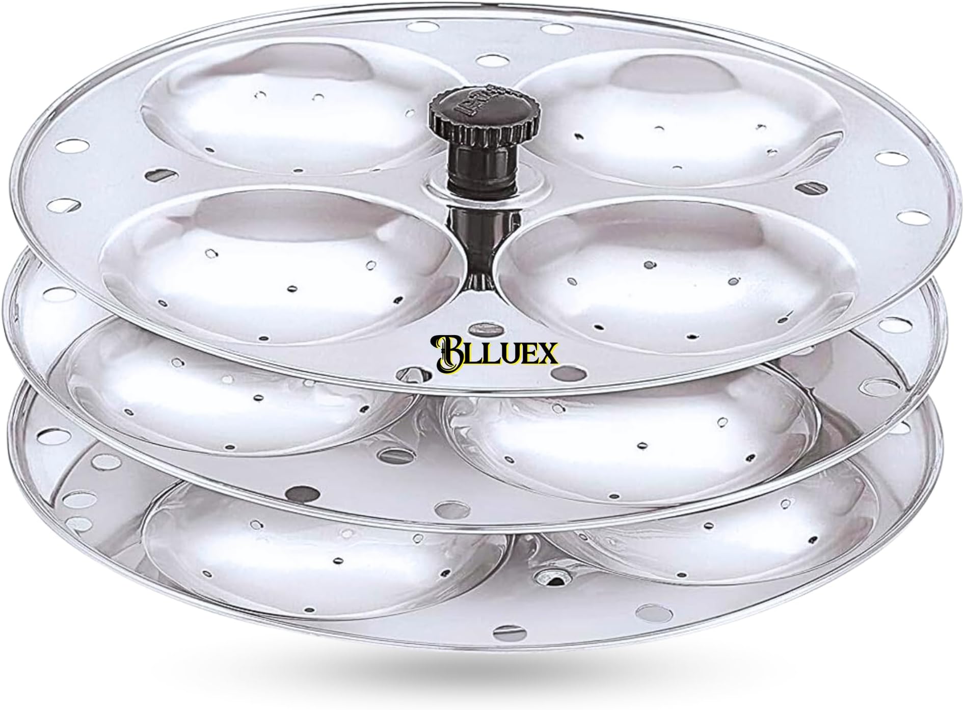 Premium idli Stand Stainless Steel 3 Plates X 4 Cavity | Large Size 12 idlies for Home & Kitchen (KML-HL]R3X4)