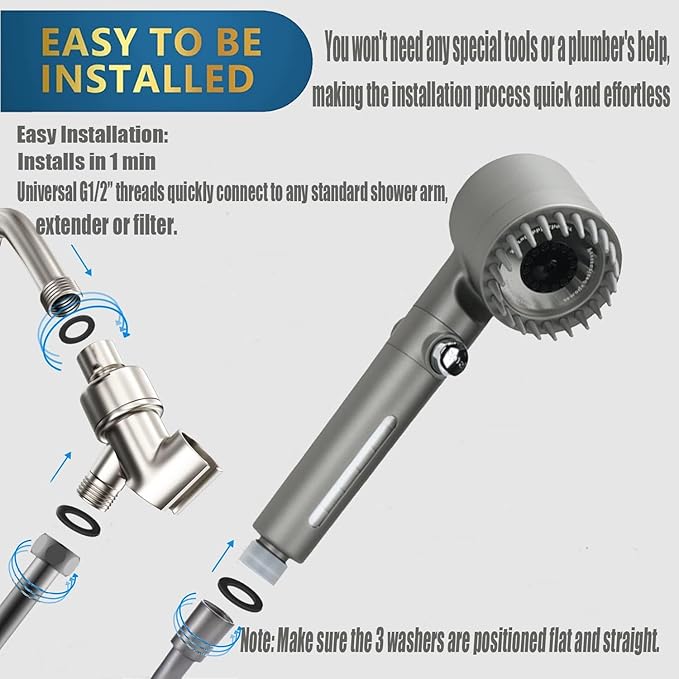 Regadera de Mano con Filtro, 3 Modos, Alta Presión, Manguera 59 Pulgadas miniatura 7