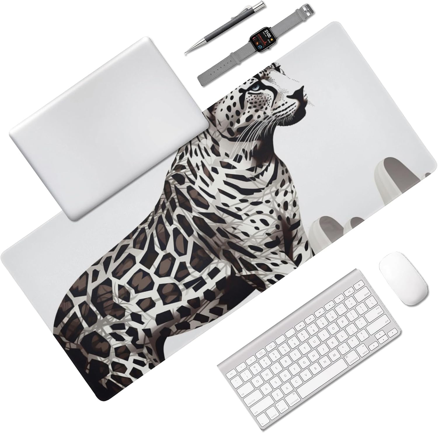 Large Gaming Cheetah Design Mouse Pad 35.5 x 16 Inch, Non-Slip Base, Water Resistant, Ideal for Gamers, Office & Home