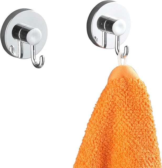 WENKO Vacuum-Loc Hook-Set of 2, Fixing Without Drilling, Silver Shiny, 5 x 6 x 6.7 cm