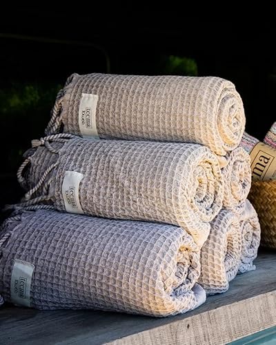 Teema Large Turkish Beach Towel - 100% Turkish Cotton - Sand Free - Fast Drying - Versatile And Multi-Use - The Waffle Weave (Silver) #TOP6