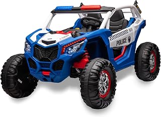Two Seater 24V Kids Ride on UTV Car, Hetoy 4WD 300W Motors Powerful Electric Vehicle w/Remote Control, 4 Shock Absorbers, Leather Seats, Music and Lights, Electric Car for Kids, Blue