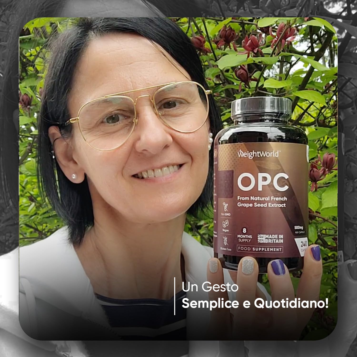 OPC Integratore al 95%, in 240 Capsule Vegane, Solo 1 al Giorno (8 Mesi di Fornitura), Estratto Semi Uva Francese (Grape Seed Extract) 4:1, 1000mg per Capsula, Privo di Magnesio Stearato e Allergeni