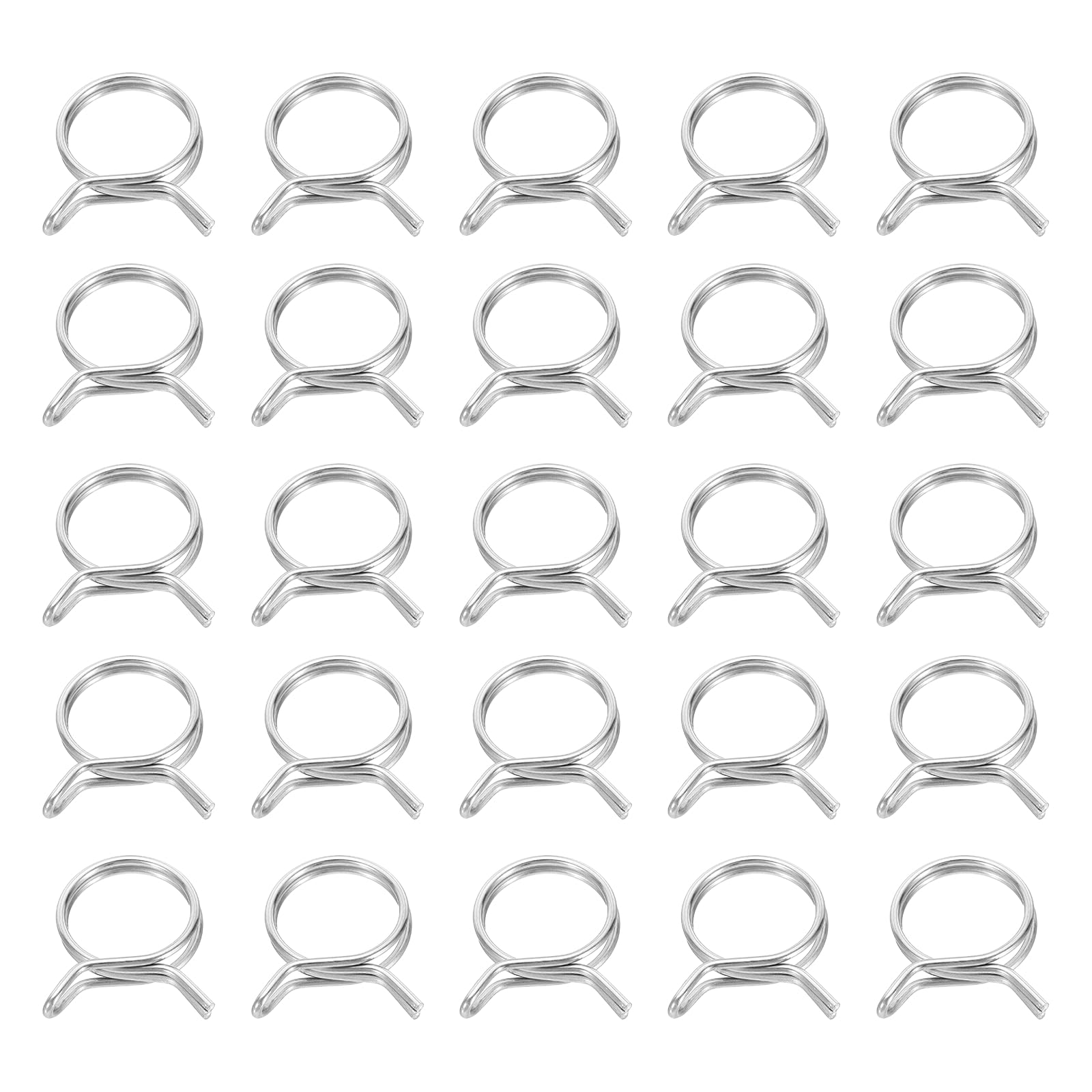 sourcing map Double Wire Fuel Line Hose Clips 24mm ID 24-28.1mm OD, 25Pcs Stainless Steel Tubing Spring Clips Clamps Assortment for Air Hose Tube Water Pipe Motorcycle Scooter ATV, Silver