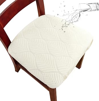 Stretch Chair Seat Covers 4 PCS, Removable Washable Dining Chair Covers Kitchen Chair Covers Chair Seat Cushion Slipcovers 4, Beige