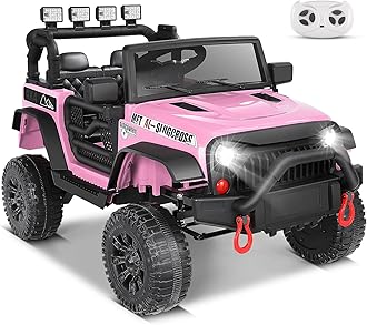 Hikole 24V Ride on Car w/Remote Control, Battery Operated Vehicles for Boys&Girls, Upgraded 2×200W Motors,Off-Road Power Wheels Truck, LED Lights, 3 Speeds, Gift, Pink-24V-1 Seater