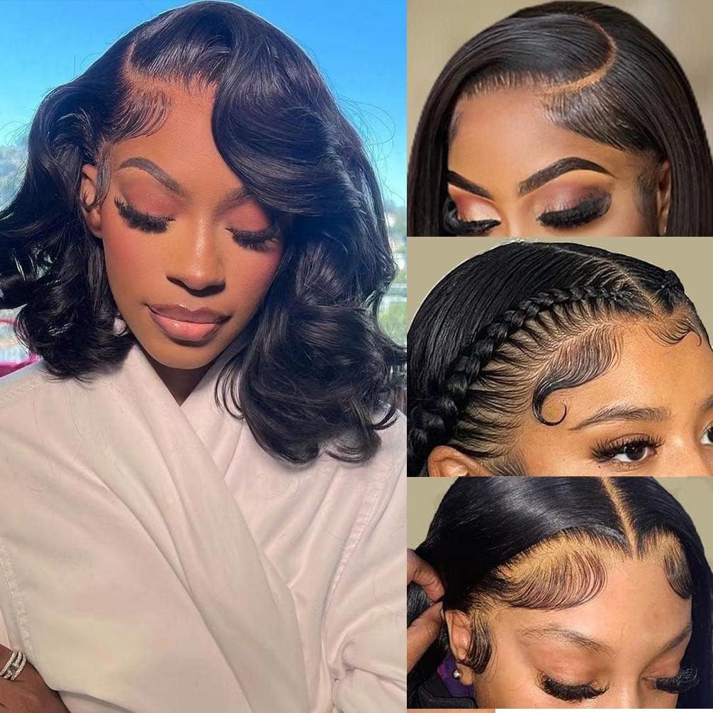 Short Bob Wig Human Hair Wigs For Black Women 13x4 Lace Front Wigs Human Hair Pre Plucked Bob Body Wave Lace Front Wigs Body Wave Human Hair Wig Brazilian Virgin Remy Hair Wig Natural Color