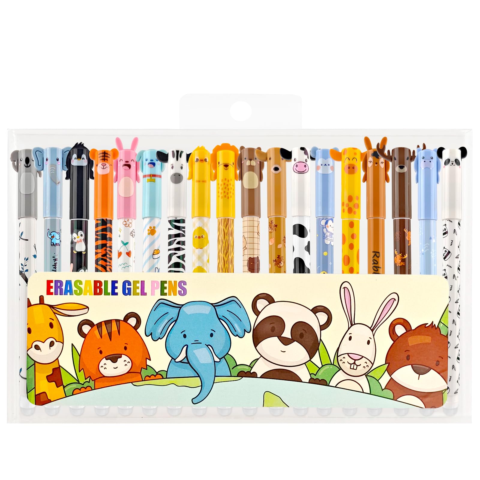 wokdsbl Animal Erasable Pens Set for Boys and Girls 18 Cute Gel Pens with Eraser Tip, 0.5mm Smooth Writing Christmas Pens for School, Office and Gift Use