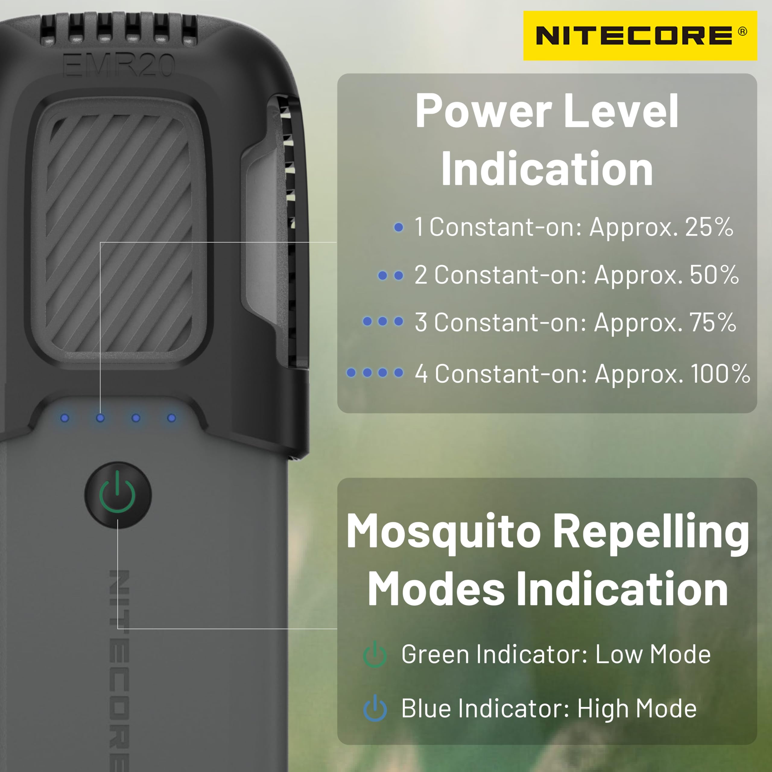 NITECORE EMR23 - Repelente Electrónico De Mosquitos Portátil Y Recargable, Calienta Hasta 180°C, Batería 8000 MAh