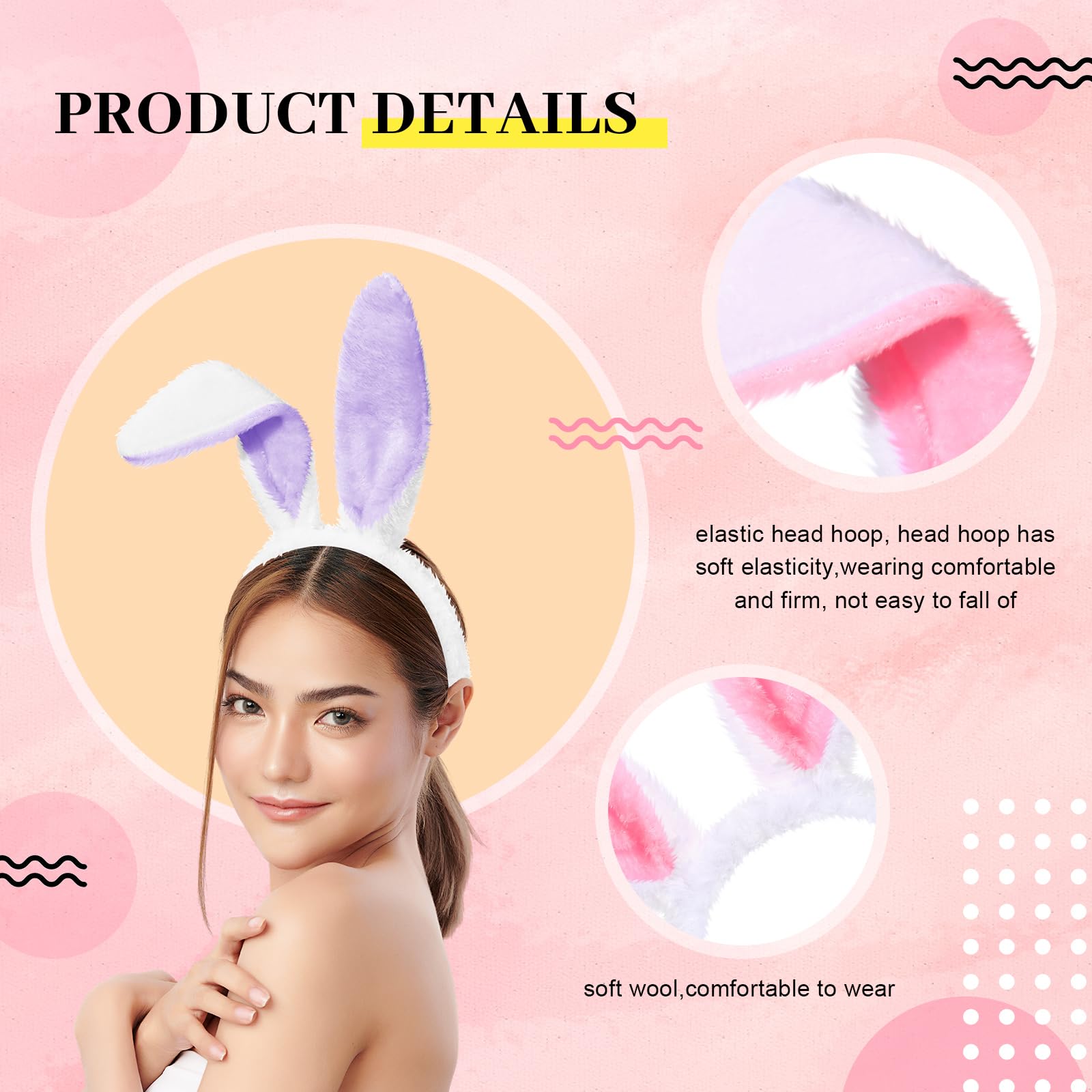 WILLBOND 10 orejas de conejo de felpa de Pascua, diadema de orejas de conejo para adultos, accesorios de fiesta de cosplay, Arcoíris, Rabbit