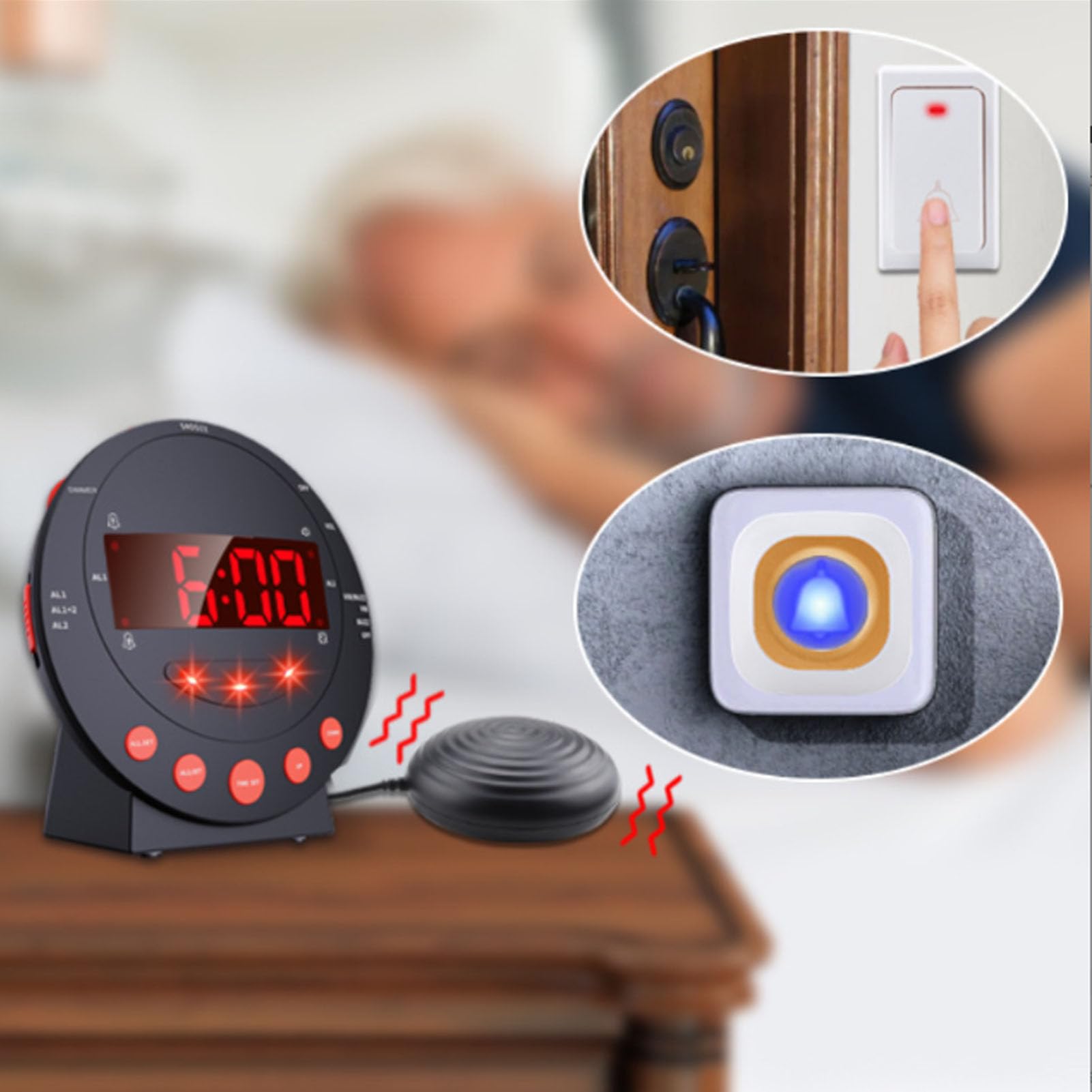 Reloj Despertador Ruidoso con Agitador de Cama y Pantalla LED de