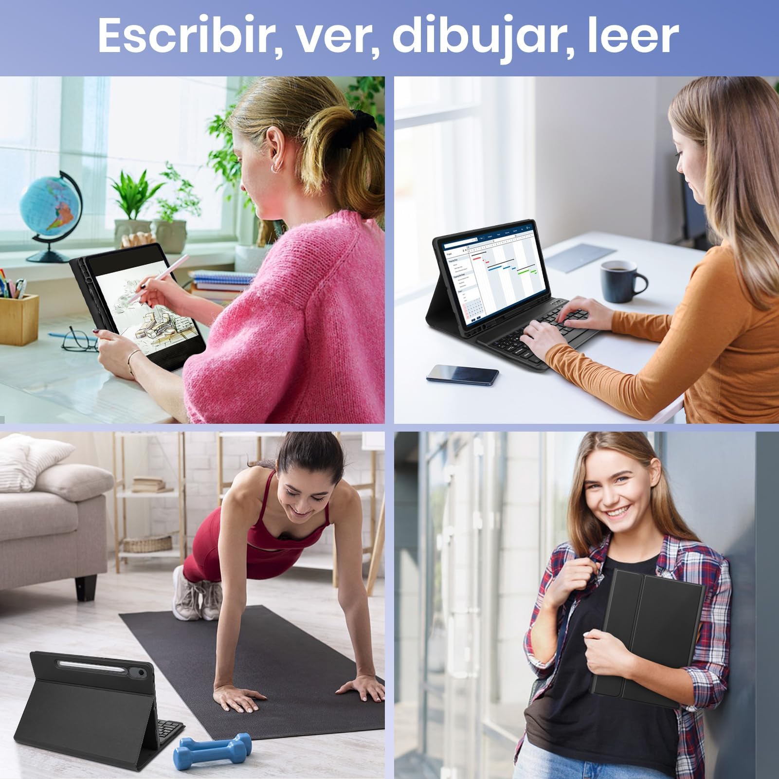 Funda con Teclado para Samsung Galaxy Tab S10 Lite / S10 FE / S9 FE / S9 2025 2023 (10.9"/11"), Teclado Bluetooth Español Magnético Desmontable con Soporte para Lápiz (Negro)