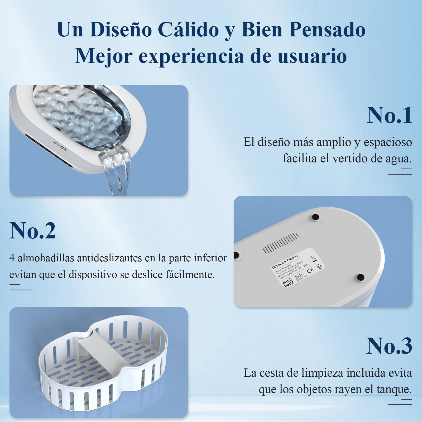 Minthouz Limpiador Ultrasonidos, 48000Hz Ultrasonidos Limpieza 500ml Limpiador Ultrasónico para Joyas, Gafas, Relojes, Dentaduras