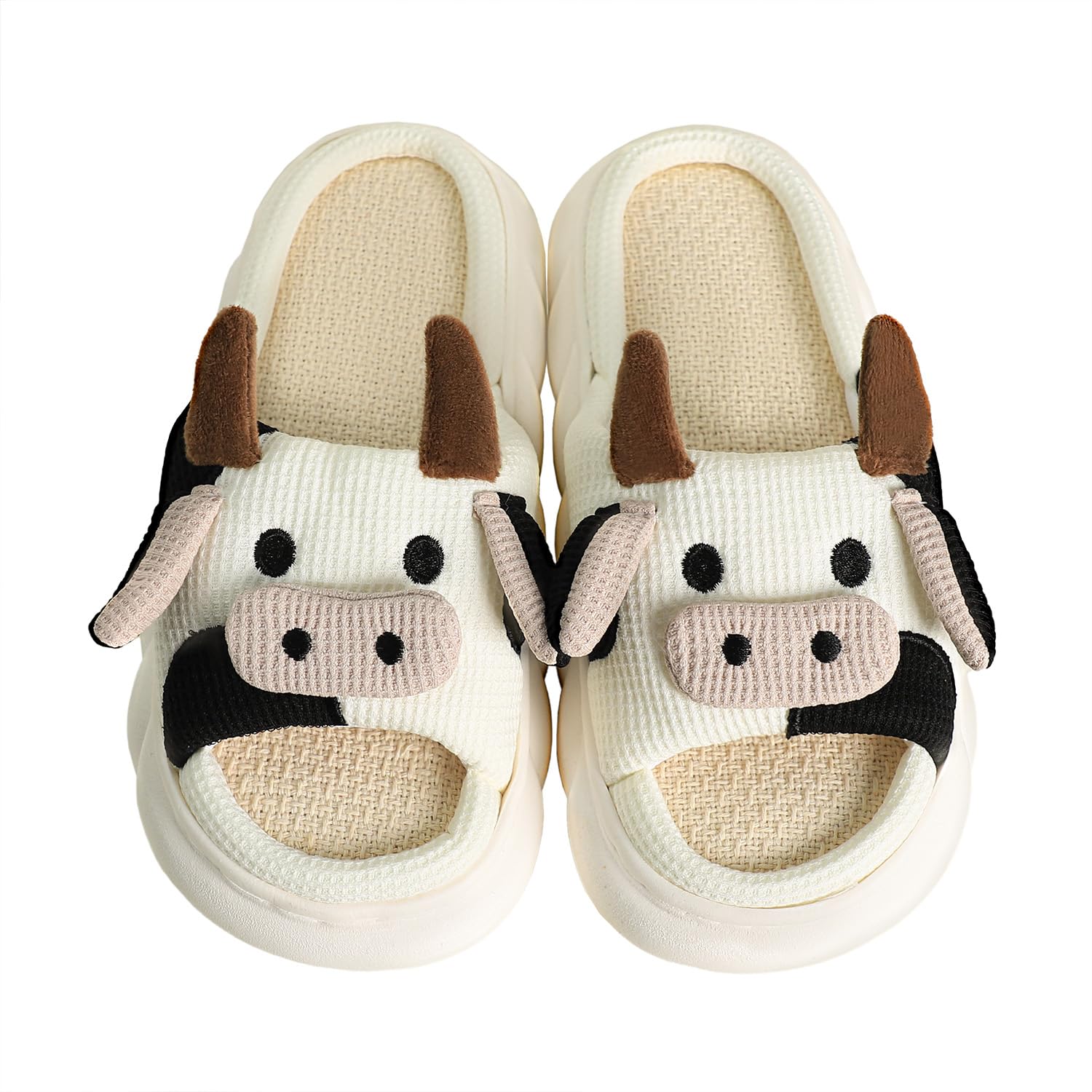 Gaolinci Cartoon Cow Cotton Slippers, Winter Indoor Outdoor Slippers for Women