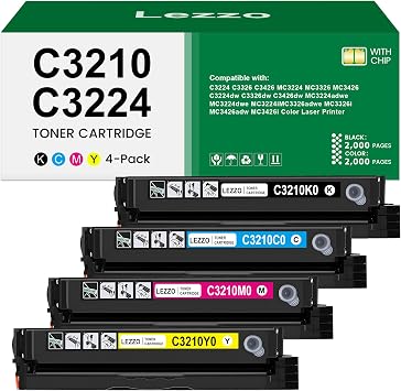 C3224 MC3224 Toner Cartridges 4-Color C3210K0 C3210C0 C3210M0 C3210Y0 Black Cyan Magenta Yellow Toner Replacement for Lexmark C3224 Toner for C3326 C3426 MC3224 MC3326 MC3426 Printer ink with Chip