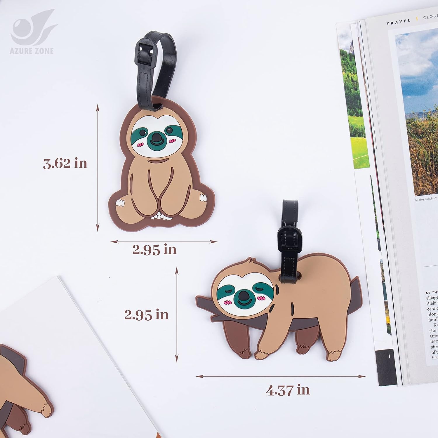 Azure Zone, Pack of 4 Travel Luggage Tags Cute Sloth Silicone Luggage Tag Suitcase Tag with Name Id Card for Travel Business Trip
